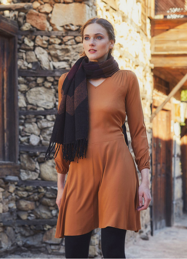 Sash Tie Long Sleeve Flared Boho Dress